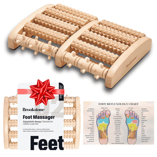 Brookstone Foot Roller Massager for Plantar Fasciitis Relief - Wooden Foot Massage Roller for Feet - Stimulate Reflexes & Relieve Stress - Wide Feet Massager Useful Gift for Elderly Mom Dad (Oak)
